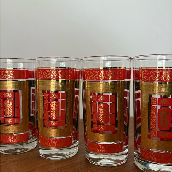 Elegant Red and Gold Drinkware Set Culver Gold Made in USA - Picture 7 of 11